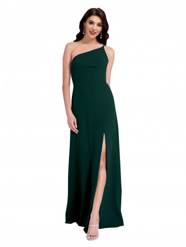 Abrir de volta Verde Meia-Noite Linha A Um Ombro Comprimento Chão Vestidos de Madrinha / Vestidos de Noite / Vestidos de Festa Acessíveis