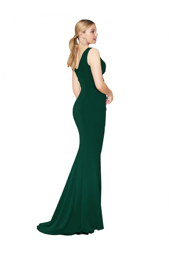 Verde Meia-Noite Sereia Decote Alto Comprimento Chão Vestidos de Madrinha / Vestidos de Noite / Vestidos de Festa Acessíveis
