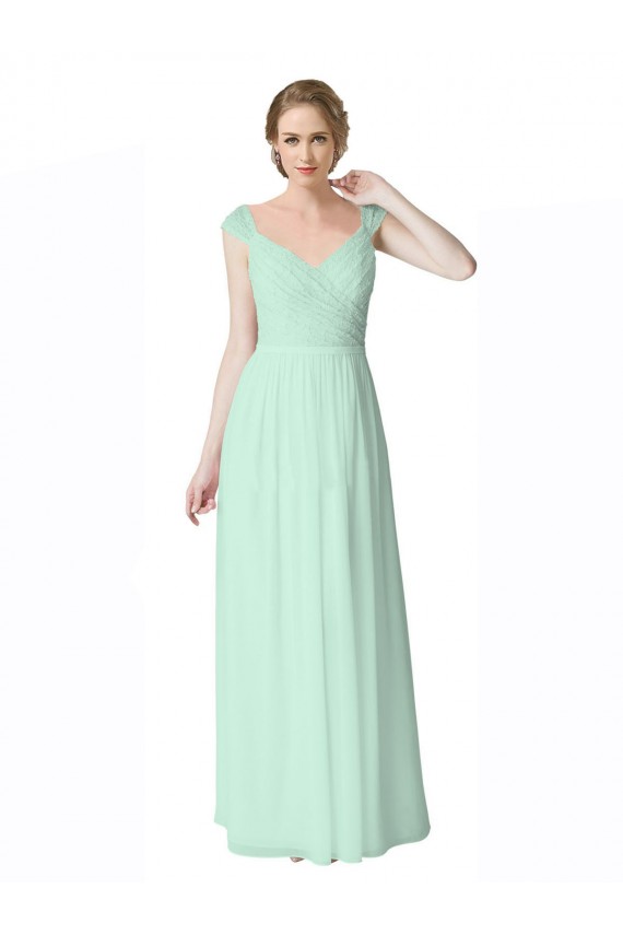 Costas em V Verde Menta Linha A Decote V Comprimento Chão Vestidos de Madrinha Acessíveis