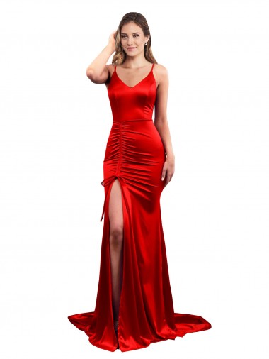 Lombar Vermelho Sereia Amor Comprimento Chão Vestidos de Madrinha / Vestidos de Baile / Vestidos de Festa Acessíveis