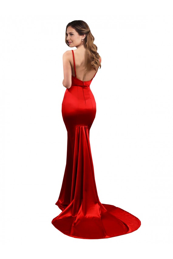Lombar Vermelho Sereia Amor Comprimento Chão Vestidos de Madrinha / Vestidos de Baile / Vestidos de Festa Acessíveis