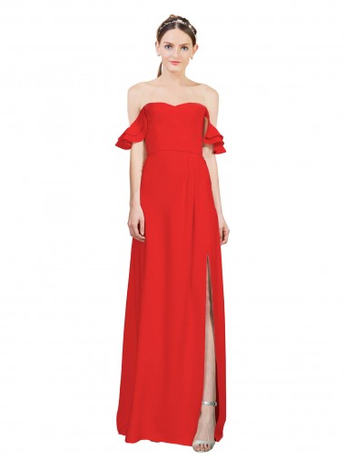 Vermelho Linha A Amor Comprimento Chão Vestidos de Madrinha / Vestidos de Noite Acessíveis