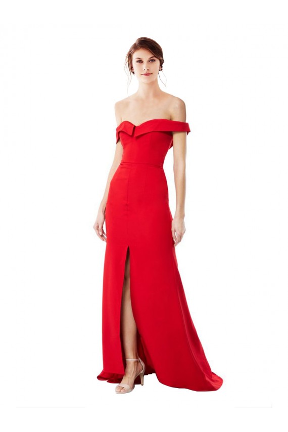 Vermelho Linha A Decote Alto Comprimento Chão Vestidos de Madrinha / Vestidos de Noite / Vestidos de Festa Acessíveis