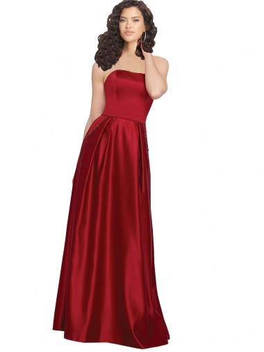 Vermelho Escuro Linha A Sem alças Comprimento Chão Vestidos de Madrinha / Vestidos de Festa Acessíveis