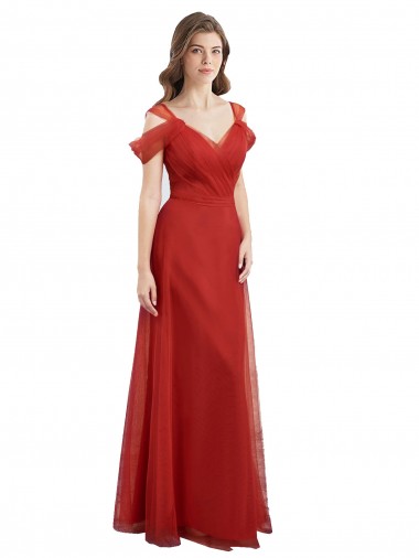 Costas em V Vermelho Linha A Amor Comprimento Chão Vestidos de Madrinha Acessíveis