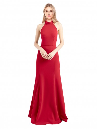 Abrir de volta Vermelho Linha A Decote Alto Comprimento Chão Vestidos de Madrinha / Vestidos de Noite / Vestidos de Festa Acessíveis