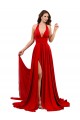 Criss Cruz Vermelho Linha A Cabeçada Comprimento Chão Vestidos de Madrinha / Vestidos de Noite / Vestidos de Festa Acessíveis