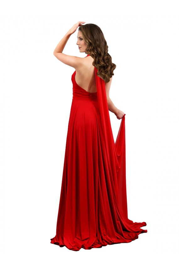 Criss Cruz Vermelho Linha A Cabeçada Comprimento Chão Vestidos de Madrinha / Vestidos de Noite / Vestidos de Festa Acessíveis