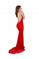 Abrir de volta Vermelho Sereia Decote Alto Comprimento Chão Longo Vestidos de Madrinha / Vestidos de Noite / Vestidos de Festa Acessíveis
