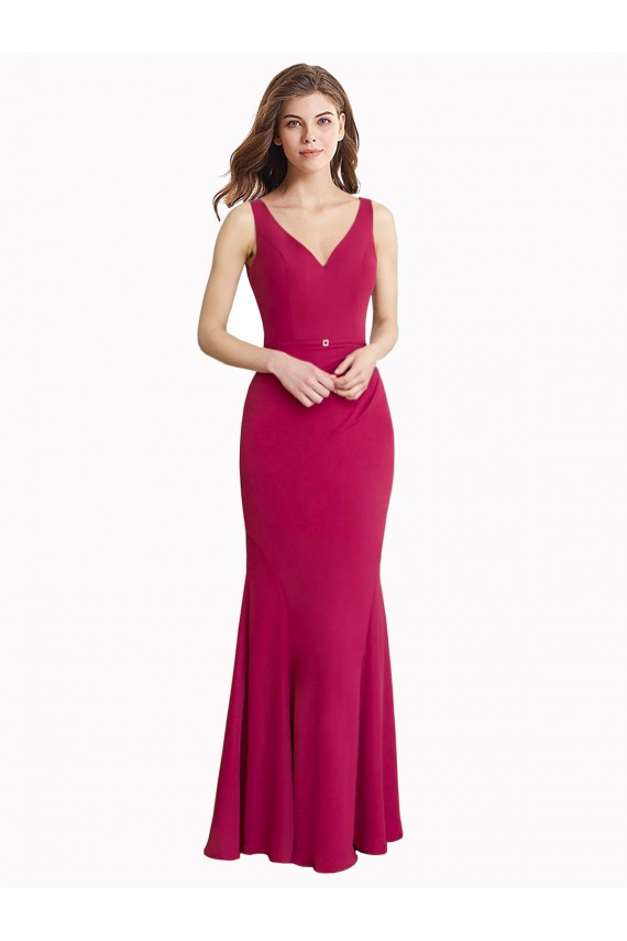 Costas em V Vermelho Sereia Decote Alto Comprimento Chão Vestidos de Madrinha / Vestidos de Festa Acessíveis