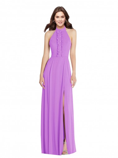 Abrir de volta Violeta Linha A Cabeçada Comprimento Chão Vestidos de Madrinha / Vestidos de Noite Acessíveis